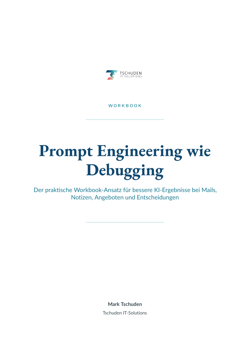 Cover des PDF-Workbooks Prompt Engineering wie Debugging